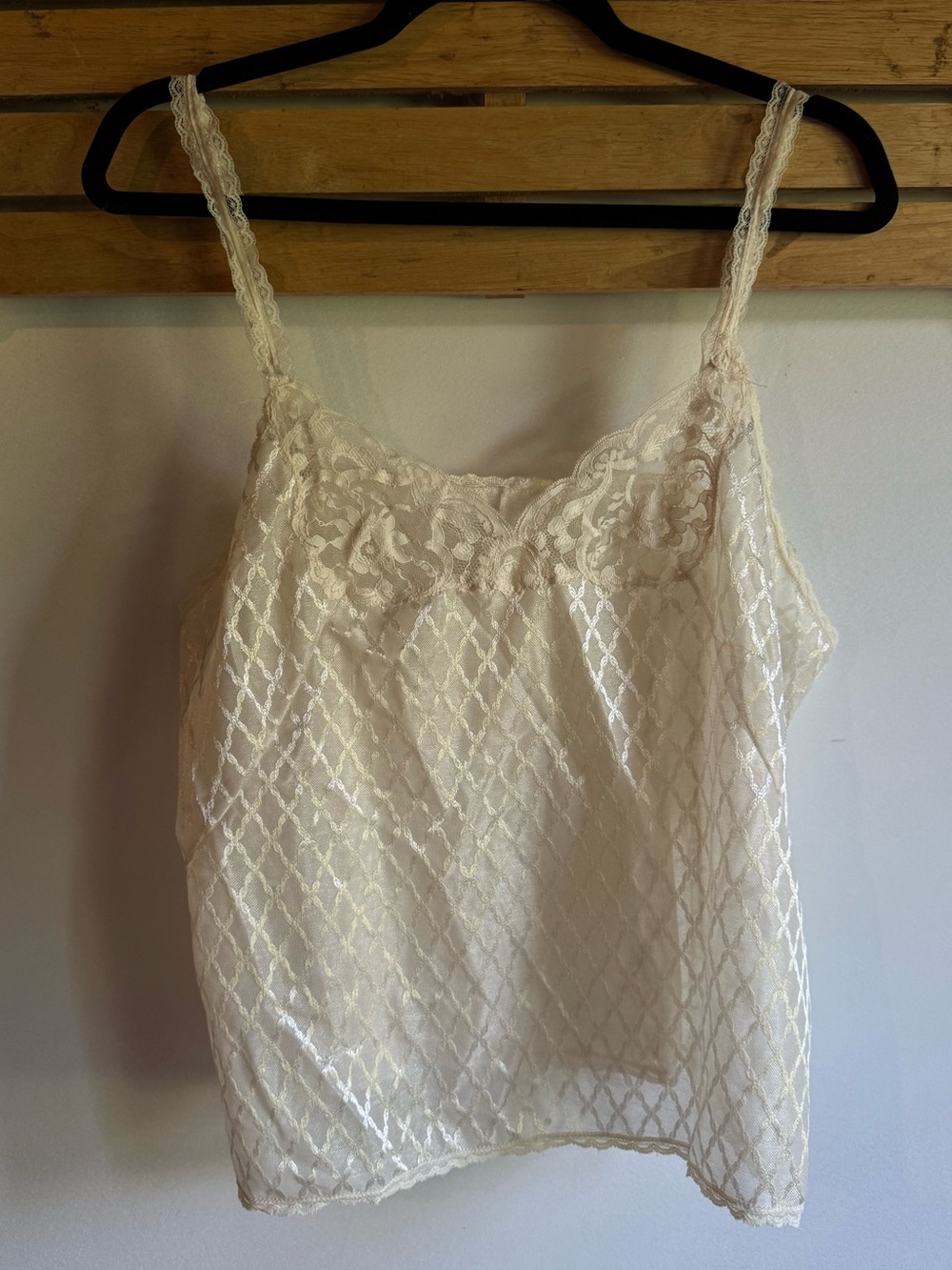 Vintage Undercover Wear Cream Lace Slip Lingerie Tank with Delicate Straps